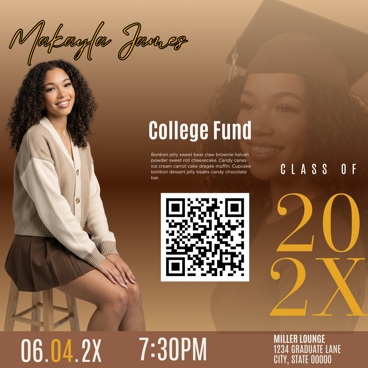 Brown & Gold Graduation Invitation Template Bundle | Editable Canva Grad Party Invite
