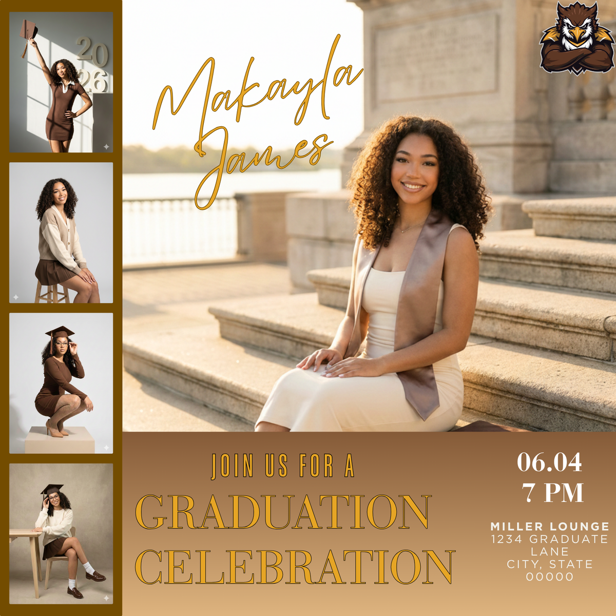 Brown & Gold Graduation Invitation Template Bundle | Editable Canva Grad Party Invite