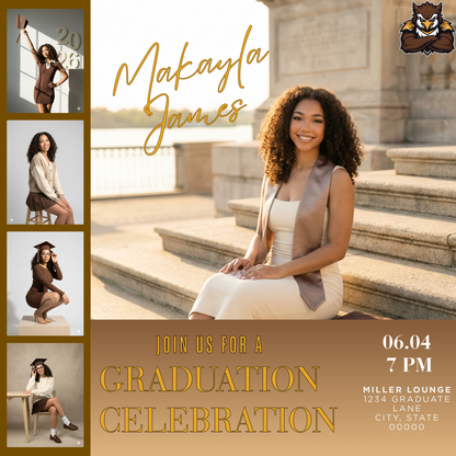 Brown & Gold Graduation Invitation Template Bundle | Editable Canva Grad Party Invite
