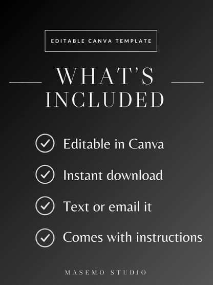 What's included: editable in Canva, instant download, text or email it